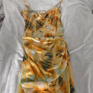 PrettyLittleThing Strapless Orange and Green Set